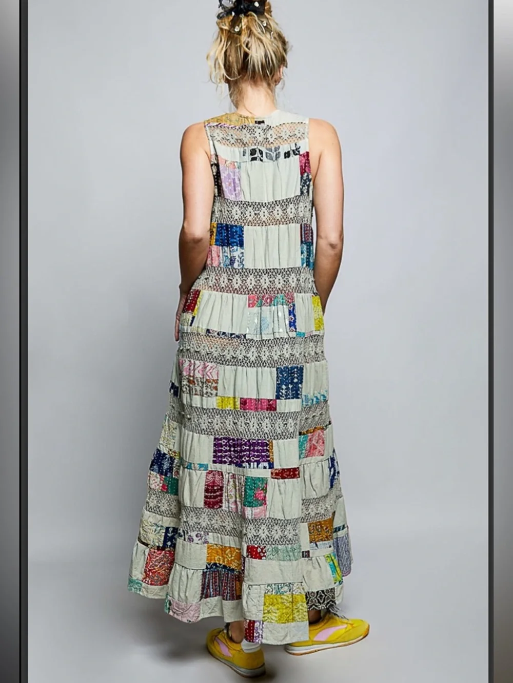 POL V neck maxi patchwork dress - Picture 3 of 6